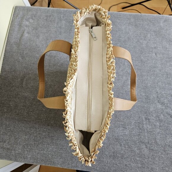 Lulla Collection Straw Paper Tote Bag Beige Double Handle Summer Beach Coastal - Picture 14 of 16